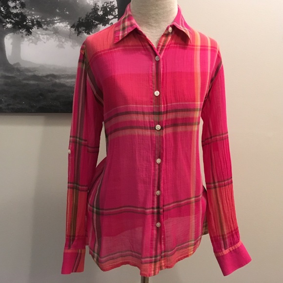 Liz Claiborne Tops - Liz Claiborne Lizsport Pink Plaid Button Down
